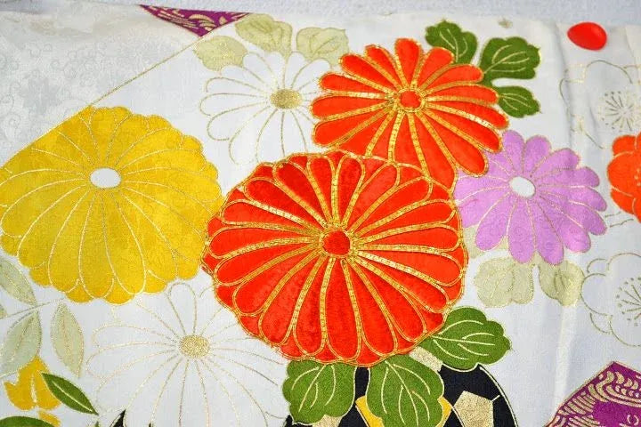Stunning New Silk Wedding Furisode Wisteria Chrysanthemum UNFINISHED