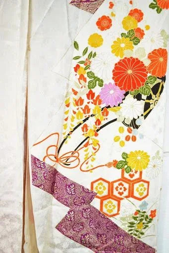 Stunning New Silk Wedding Furisode Wisteria Chrysanthemum UNFINISHED