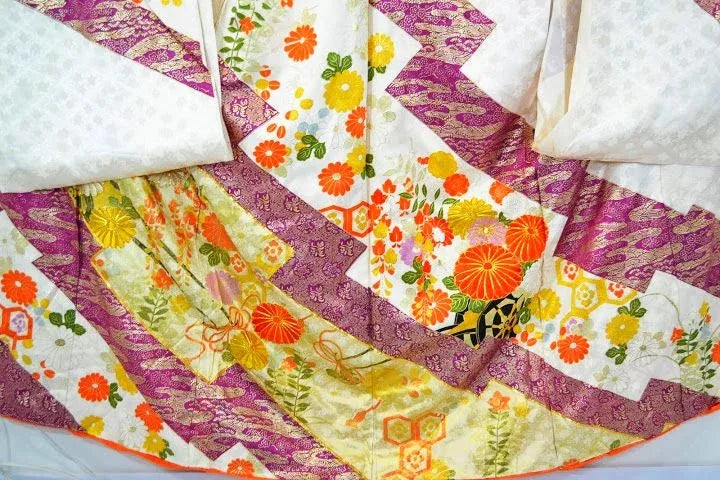 Stunning New Silk Wedding Furisode Wisteria Chrysanthemum UNFINISHED