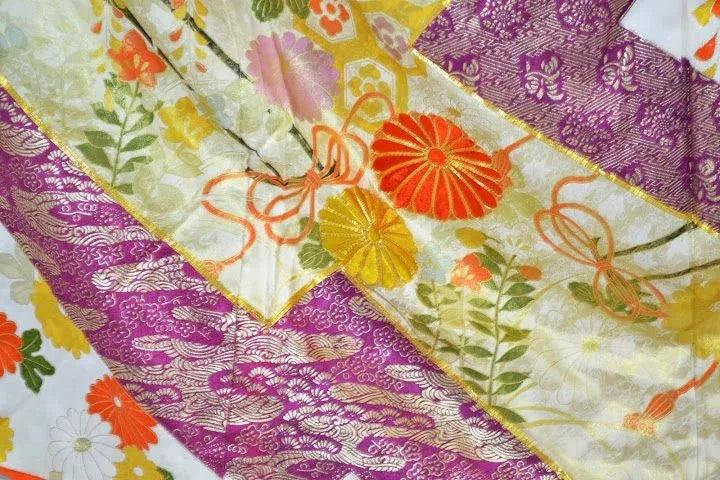 Stunning New Silk Wedding Furisode Wisteria Chrysanthemum UNFINISHED