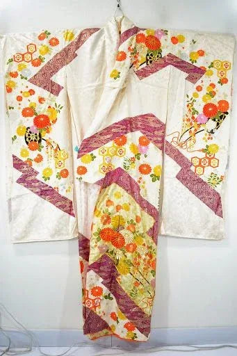 Stunning New Silk Wedding Furisode Wisteria Chrysanthemum UNFINISHED