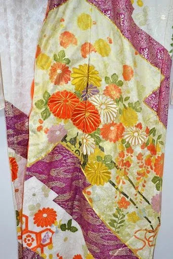 Stunning New Silk Wedding Furisode Wisteria Chrysanthemum UNFINISHED