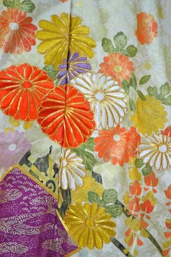 Stunning New Silk Wedding Furisode Wisteria Chrysanthemum UNFINISHED