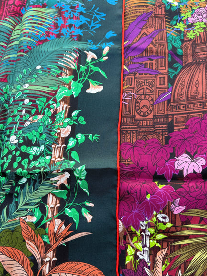 Art Scarf Tropical Resort Jungle Dream Palm Coconut Lemur Zebra Fox Birds Double Sided Purple Red Green High End Silk Twill 41 Inches