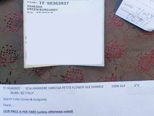 By yard Scalamandre Vanessa 100% Silk Lampas Petit Flower Red Green MSRP USD 288/Y
