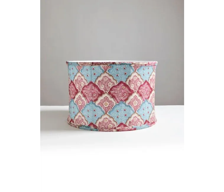 Scalamandre  AKIRA PEACOCK ROSE Cotton Print Red Blue Diamond Pattern