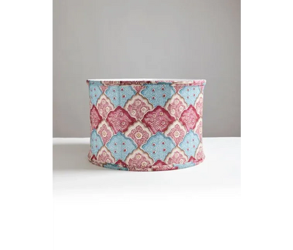 Scalamandre  AKIRA PEACOCK ROSE Cotton Print Red Blue Diamond Pattern