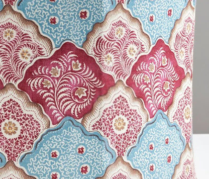 Scalamandre  AKIRA PEACOCK ROSE Cotton Print Red Blue Diamond Pattern