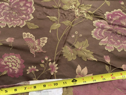 By yard Stunner Chino-asian Pink Peony Butterfly “chocolate" Brown Purple Gold 100% Silk Lampas