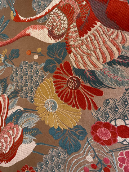 By Yard Kravet Kimono Inspired Oriental Crane Bird Haute Red Lampas MSRP USD 318/y