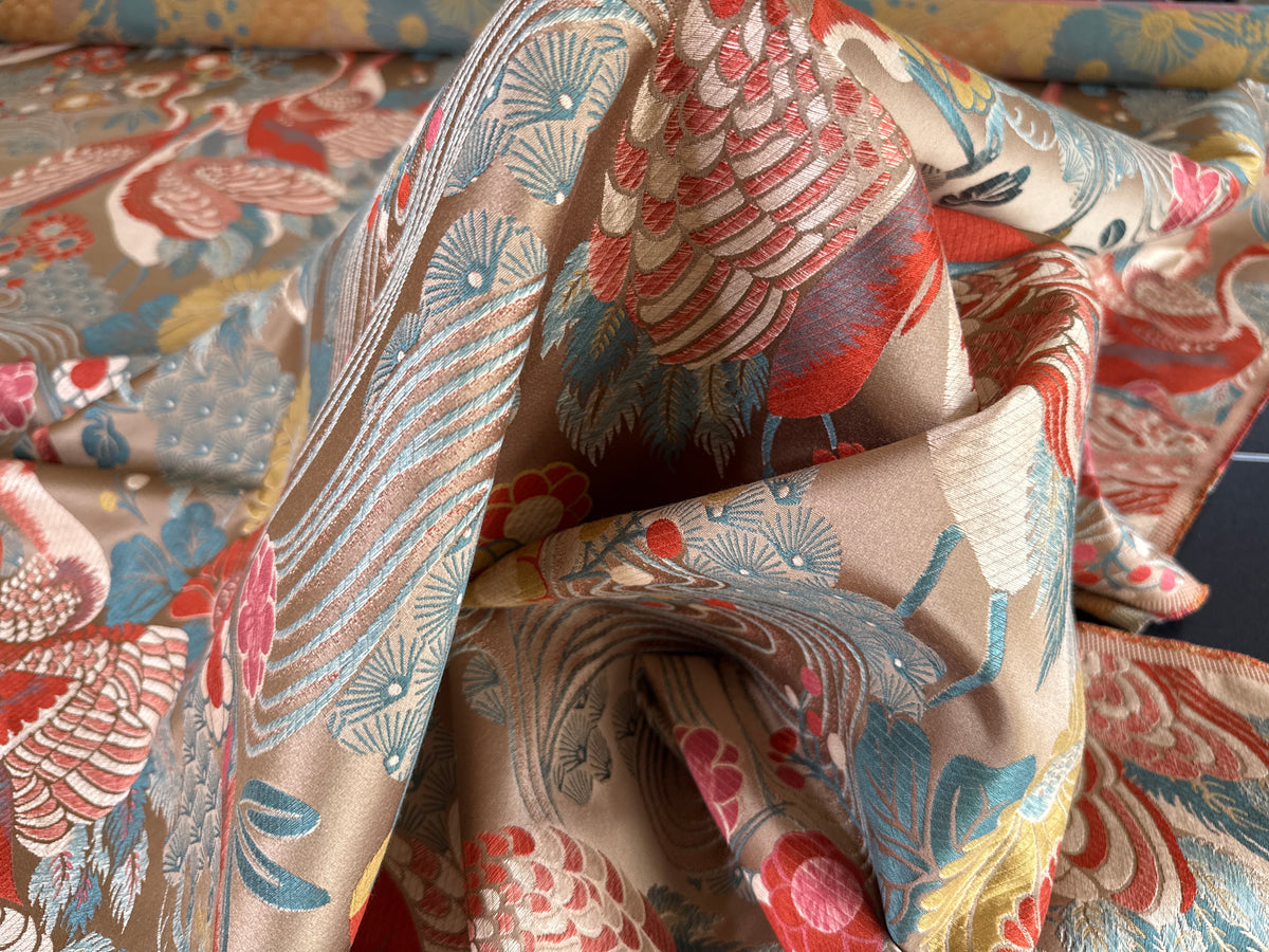 By Yard Kravet Kimono Inspired Oriental Crane Bird Haute Red Lampas MSRP USD 318/y