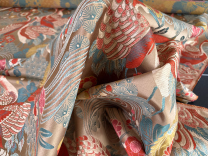 By Yard Kravet Kimono Inspired Oriental Crane Bird Haute Red Lampas MSRP USD 318/y