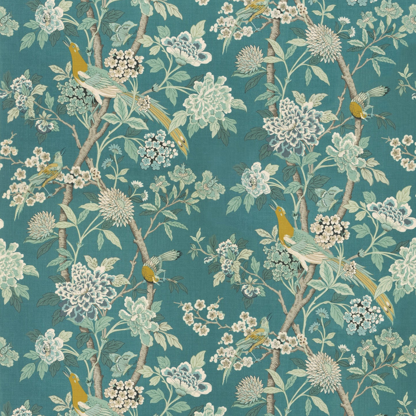 Special Order G P &amp; j Baker Hydrangea Bird -Teal Blue Green Chifu Linen Bird Floral Botanical Fauna MSRP USD 246/y