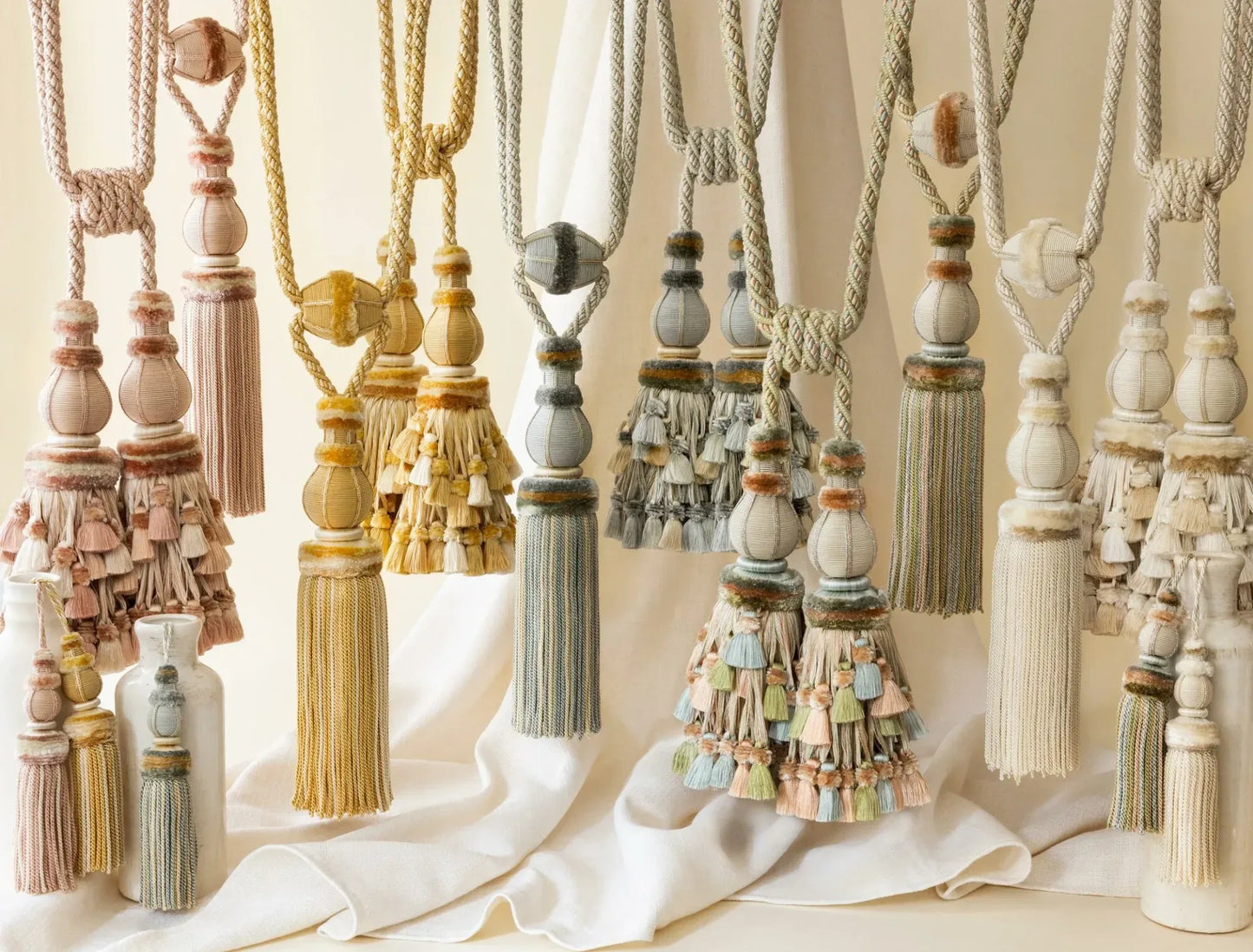 Samuel &amp; Sons Bagatelle Double Tassel Tieback Dewdrop Silk Cotton Wood MSRP USD 700 Each