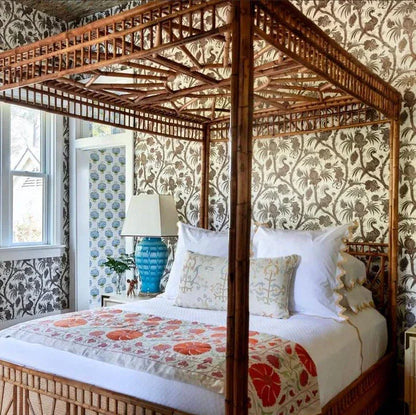 Scalamandre Sankaty Charcoal Outdoor Bird Flower Chinoiserie Folklore Grey White MSRP USD 183/Y