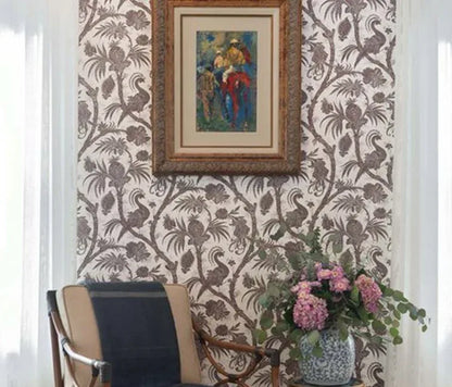 Scalamandre Sankaty Charcoal Outdoor Bird Flower Chinoiserie Folklore Grey White MSRP USD 183/Y