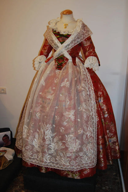 100%silk Lampas Basilica Crimson Red French Court Lace Marie Antoinette By Yard