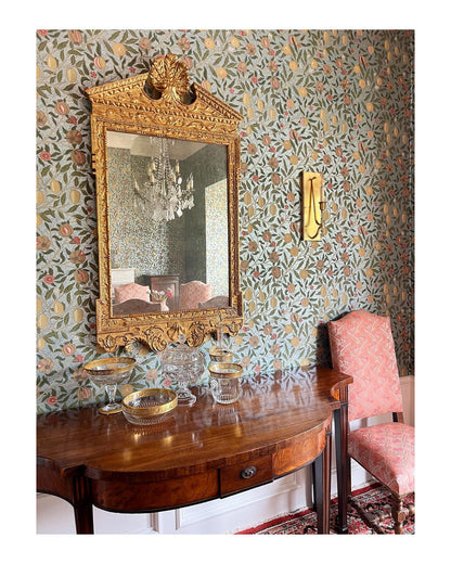 Scalamandre Boutonniere Powder Blue Renaissance Small Scale Berry Pomegranate Jacquard Cotton Linen MSRP USD 402/y