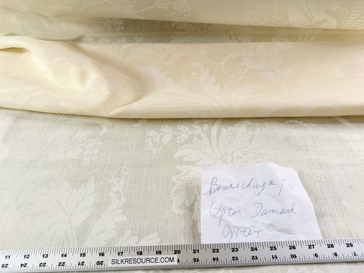 by yard Brunschwig & Fils Upton Damask Linen Print Oyster White on White Heavy