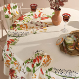 Garnier Thiebaut Piments Doux Caliente Spices and Red Peppers Green Gold Tablecloth 61"x61", Cotton-Linen Blend