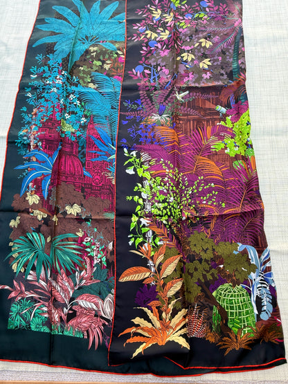 Art Scarf Tropical Resort Jungle Dream Palm Coconut Lemur Zebra Fox Birds Double Sided Purple Red Green High End Silk Twill 41 Inches