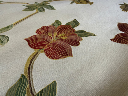 Scalamandre Caserta Lampas Silk Wool Pomegranate Lilies Beige Red MSRP USD 496/Y