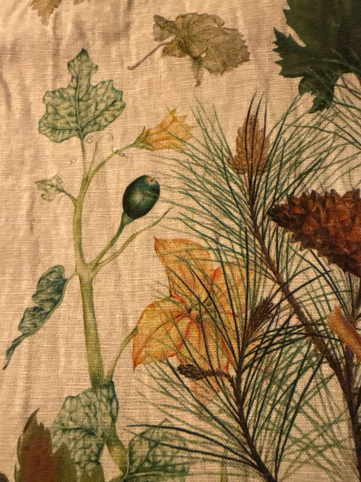 Garnier Thiebaut Table Cloth Mille Delices Boises Naturel Tablecloth, Cotton-Linen Blend, Prewashed large 60x140 inches Grapes Chestnuts Pears Acorn