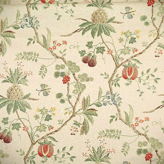 Scalamandre La Perouse Multi on Ivory Jacobean Floral Cotton Fabric - Ivory - Special Order