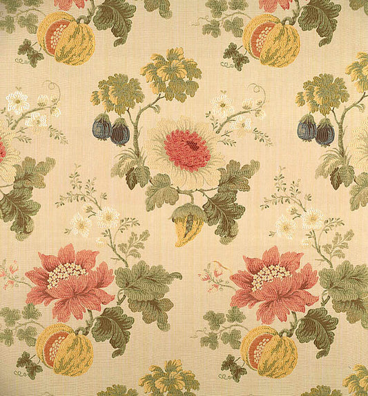 Special Order Scalamandre Colony Perrault Ecru Beige Pink Green Floral Pomegranate Cotton Silk MSRP USD710/y