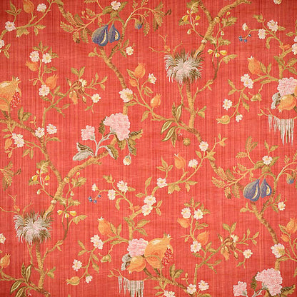 Scalamandre Colony Melograno Multi on Cinnabar Floral Silk Lampas Fabric - Red - Special Order