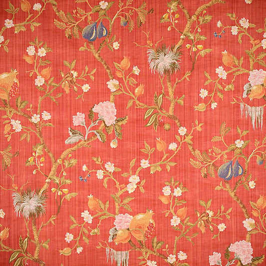 Scalamandre Colony Melograno Multi on Cinnabar Floral Silk Lampas Fabric - Red - Special Order