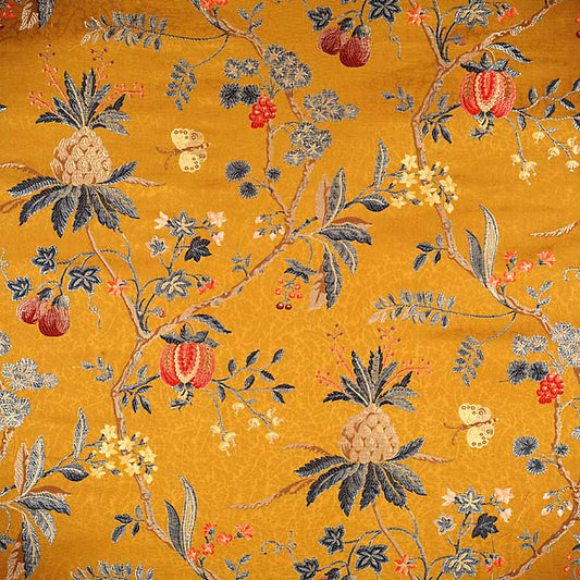 Scalamandre La Perouse Mordore Jacobean Floral Cotton Fabric - Yellow - Special Order