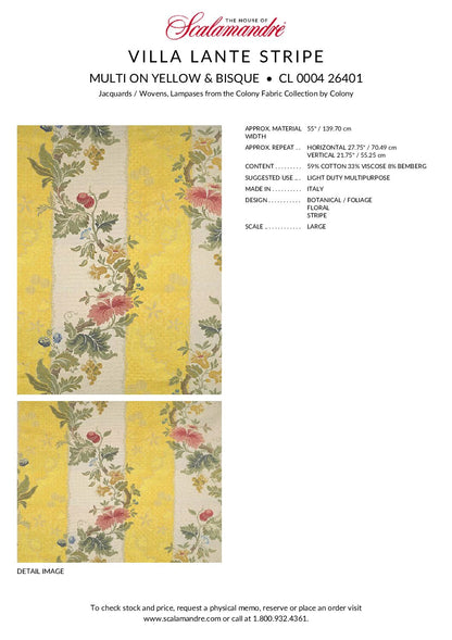 Scalamandre Colony  Villa Lante Stripe Multi on Yellow &amp; Bisque MSRP USD 578/Y