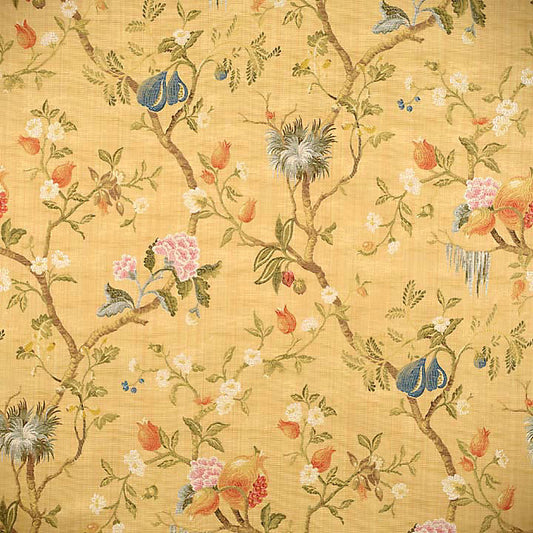 Scalamandre Colony Melograno Multi on Antique Silk Lampas Floral Fabric - Gold - Special Order