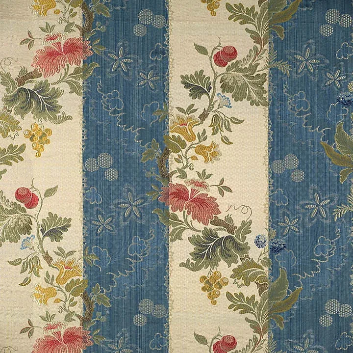 Scalamandre Colony Villa Lante Stripe Multi on Prussian Blue and Bisque Renaissance Classic MSRP USD 558/y