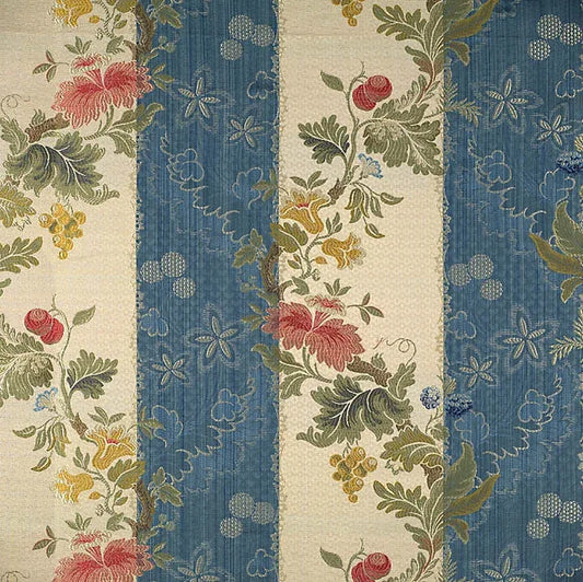 Scalamandre Colony Villa Lante Stripe Multi on Prussian Blue and Bisque Renaissance Classic MSRP USD 558/y