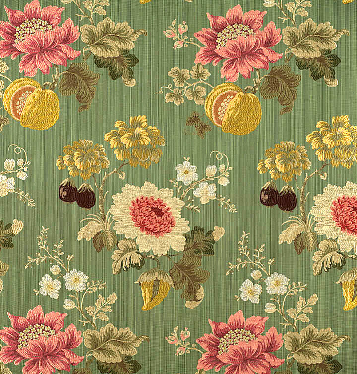 Special Order Scalamandre Colony Perrault Thym Green Floral Pomegranate Cotton Silk MSRP USD710/y