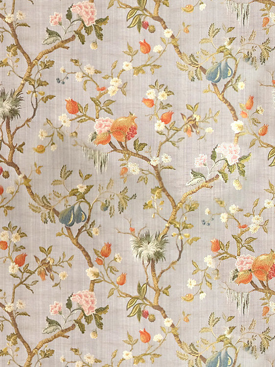 Scalamandre Colony Melograno Perla Silk Lampas Floral Fabric - Light Blue - Special Order