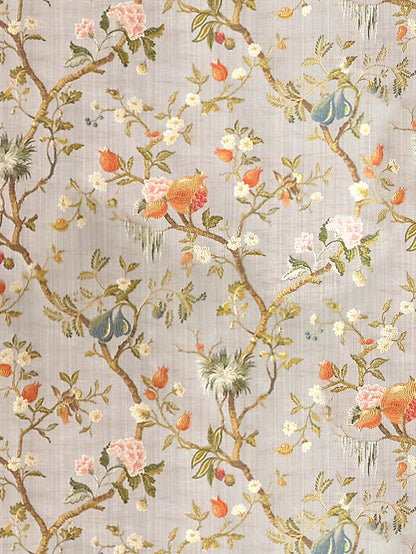 Scalamandre Colony Melograno Perla Silk Lampas Floral Fabric - Light Blue - Special Order