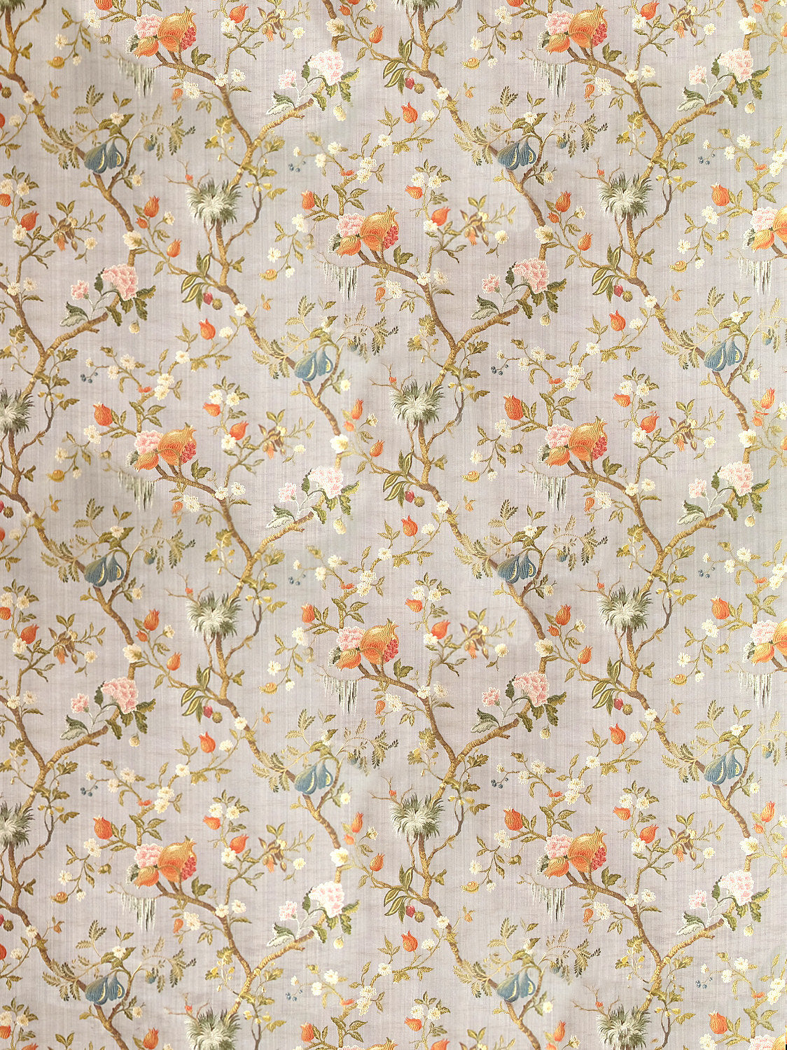 Scalamandre Colony Melograno Perla Silk Lampas Floral Fabric - Light Blue - Special Order