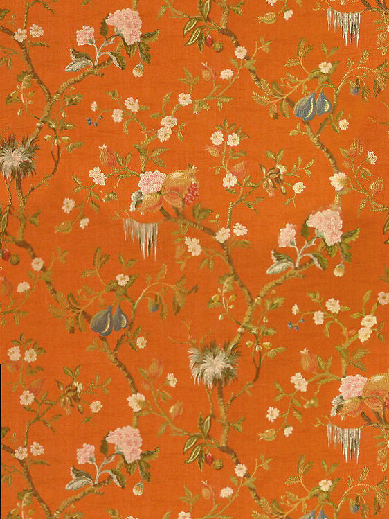 Scalamandre Colony Melograno Arancio Silk Lampas Floral Fabric - Orange - Special Order