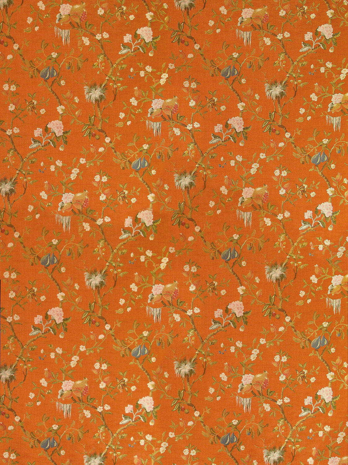 Scalamandre Colony Melograno Arancio Silk Lampas Floral Fabric - Orange - Special Order