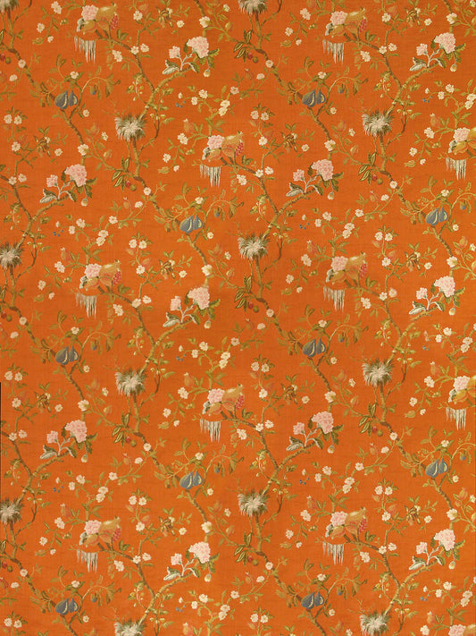 Scalamandre Colony Melograno Arancio Silk Lampas Floral Fabric - Orange - Special Order