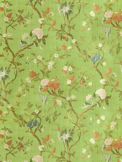 Scalamandre Colony Melograno Verde Silk Lampas Floral - Green - Special Order