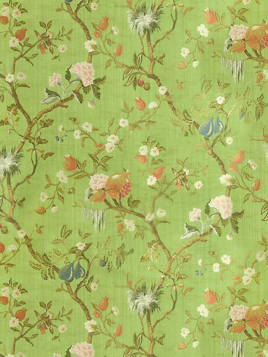 Scalamandre Colony Melograno Verde Silk Lampas Floral - Green - Special Order
