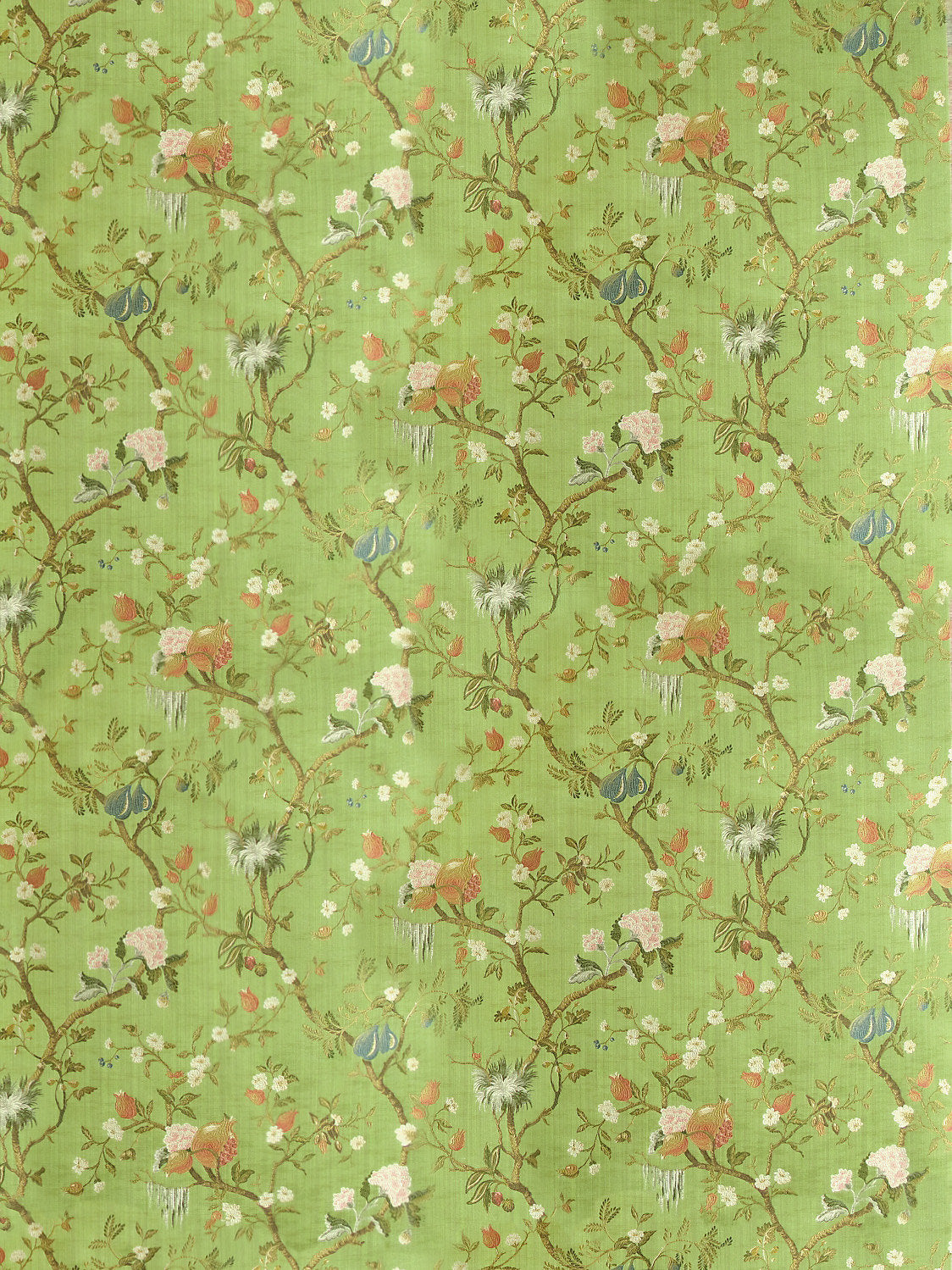 Scalamandre Colony Melograno Verde Silk Lampas Floral - Green - Special Order