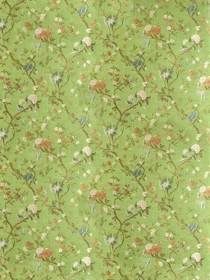 Scalamandre Colony Melograno Verde Silk Lampas Floral - Green - Special Order