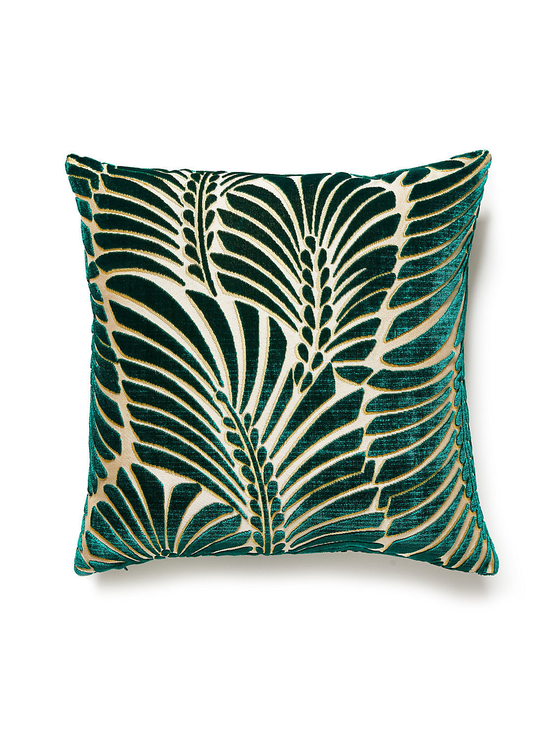 Old World Weavers Plumes Silk Velvet 22 X 22 - Viridian Decorative Pillow