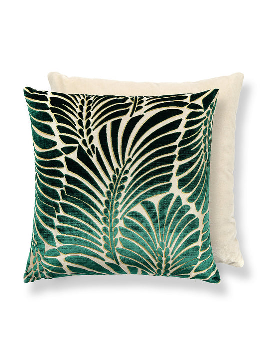 Scalamandre Plumes 22 X 22 - Viridian / Beige Decorative Pillow