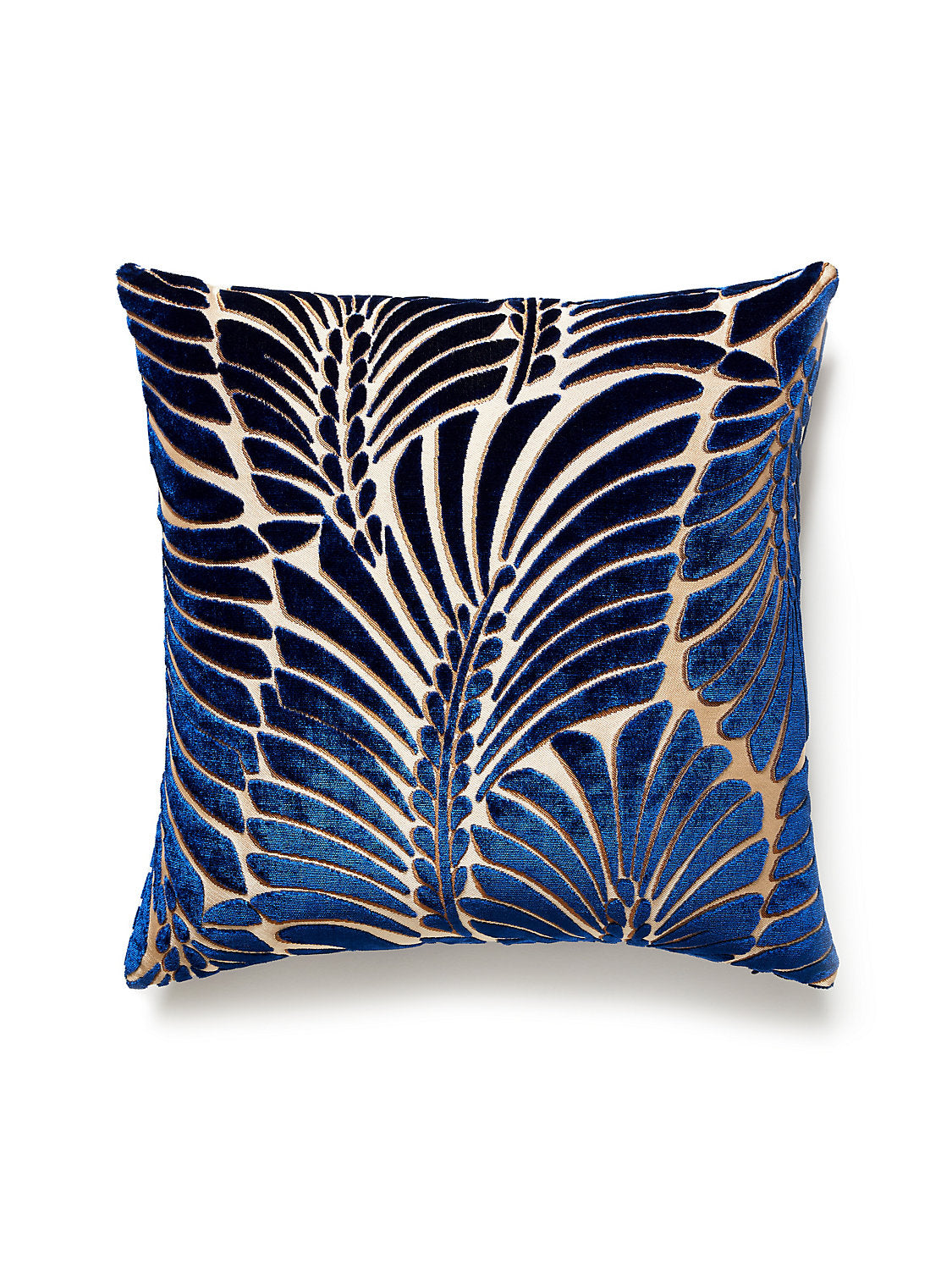 Old World Weavers Plumes Silk Velvet 22 X 22 - Sapphire Decorative Pillow